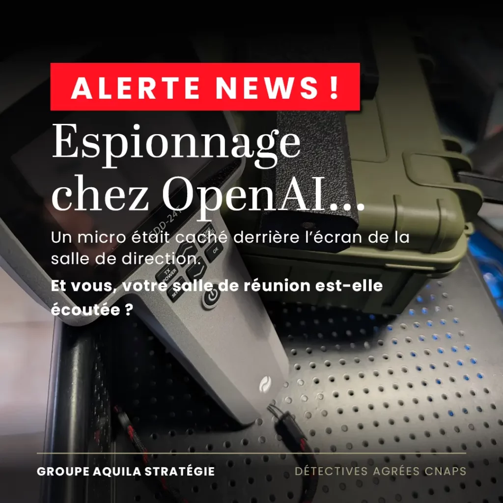 visuel pour un article sur l'espionnage et détection de micro espion chez OpenAi
